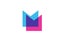 Intersected M letter logo icon for company. Blue and pink alphabet design for corporate and business