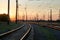 Intersecting railroad tracks and traffic lights at the station