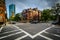 Intersection and historic buildings in Back Bay, Boston, Massachusetts.