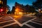 The intersection of Pinckney Street and Charles Street at night, in Beacon Hill, Boston, Massachusetts.