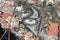 Intersection with roundabout, top view. Borgo-Maggiore, San Marino
