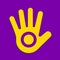 Intersex symbol with hand icon, yellow and purple colors