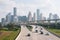 Interstate 45 and the Houston skyline, in Houston, Texas