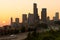 Interstate 5 and downtown at sunset in Seattle