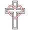 Intertwining of the heart and Christian cross, vector symbol of faith and love to God. Christian symbol