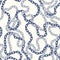 Intertwining Nautical Blue Chains on White Background Vector Seamless Pattern. Monochrome Marine Background