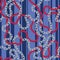 Intertwining Nautical Ropes, Chains and Stripes Vector Seamless Pattern. Trendy Red and Blue Marine Background