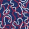 Intertwining Nautical White and Red Chains on Navy Background Vector Seamless Pattern. Trendy Marine Background