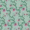 Intertwining plants with pink flowers. Seamless floral diagonal pattern. Watercolor stylized flowers