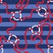 Intertwining Red Nautical Ropes and Chain Links on Striped Background Vector Seamless Pattern. Stripes Marine Print