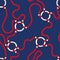 Intertwining Red Nautical Ropes and Chain Links Vector Seamless Pattern. Tangled Cords Navy Blue Marine Background