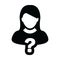 Interview icon vector question mark with female user person profile avatar symbol for help sign in a glyph pictogram