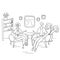 Interview show. Interviewer asks young man questions. Two people sit on chairs and talk. Hand drawn vector illustration