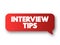 Interview Tips text message bubble, concept background