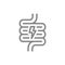 Intestine with acute pain line icon. Digestive tract disease, pain symptoms symbol