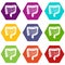 Intestines icon set color hexahedron