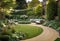 intimate and cozy setting of a British-style garden, a park in the city and a small courtyard,