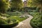 intimate and cozy setting of a British-style garden, a park in the city and a small courtyard,