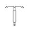 Intrauterine device icon. Linear logo of T-shaped IUD. Black simple illustration of vaginal contraception. Contour isolated vector