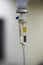 Intravenous fluid bottle hanging in the operating room