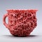 Intricate 3d Printed Tea Cup With Red And Pink Design