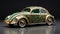 Intricate Art Deco Vw Beetle With Green And Gold Decorations