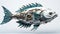 Intricate Baroque Fish: Dark White And Aquamarine Industrial Gears