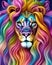 Intricate beautiful lion with colorful main and crown