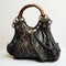 Intricate Black And Brown Braided Purse With Wooden Handles