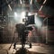 Intricate camera setup, dramatic shadows, midshot, studio film production