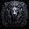 Intricate Dark Silver Lion Head Illustration In Circular Frame