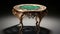 Intricate Designs And Green Marble Table With Bronze And Aquamarine Style