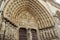 Intricate detail in stone carvings above doors,Notre Dame Cathedral,Paris,France,2016