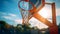 Intricate Details of a Basketball Hoop Against a Vibrant Blue Sky