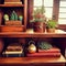 Intricate details of a rustic wooden bookshelf.