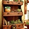 Intricate details of a rustic wooden bookshelf.