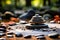 Intricate details of Zen garden, carefully placed stones and sand, harmony and simplicity Still life with stones and line