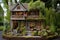 intricate dollhouse exterior with a cozy garden