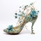 Intricate Floral Decorated Blue High Heel Inspired By Ellen Jewett