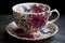 intricate floral designs on vintage teacups