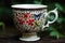 intricate floral designs on vintage teacups