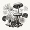 Intricate Floral Patterns: Hyperrealistic Black And White Drawings Of Mushrooms And Moss