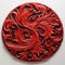 Intricate Foliage: A Large Round Red Wood Artwork With Rococo Frivolity