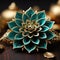 Intricate golden flower with detailed patterns in dark turquoise