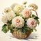 Intricate Hand-painted Cream Zinnia Bouquet In A Basket