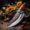 Intricate, handmade knife with rich color contrasts and detail