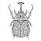 Intricate horned beetle design. Vector illustration decorative design