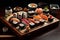 Intricate Japanese sushi top view set. Generate Ai