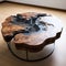 Intricate Landscape Coffee Table: 8k 3d Wood Fusion With Flowing Silhouettes