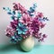 Intricate Lilac Arrangement: 3d Teal And Pink Vase With Paper Flowers